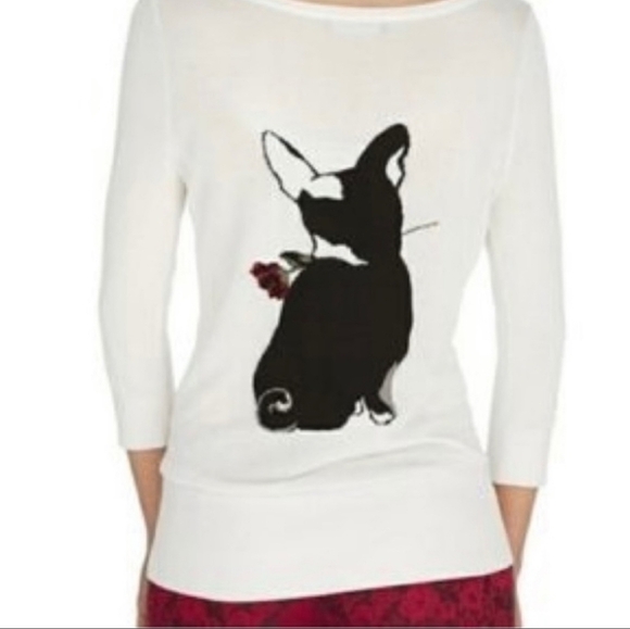 WHBM | French Bulldog with Rose Graphic 3/4 Sleeve Sweater Size Small - Picture 5 of 8